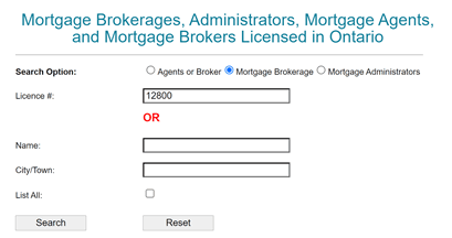 Mortgage Brokerage/Agent Search